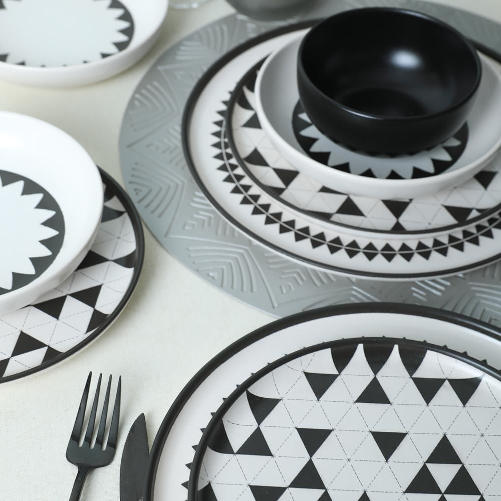 Keraart Black Pattern Nordic Yemek Takımı 24 Parça 6 Kişilik 21478-79-80