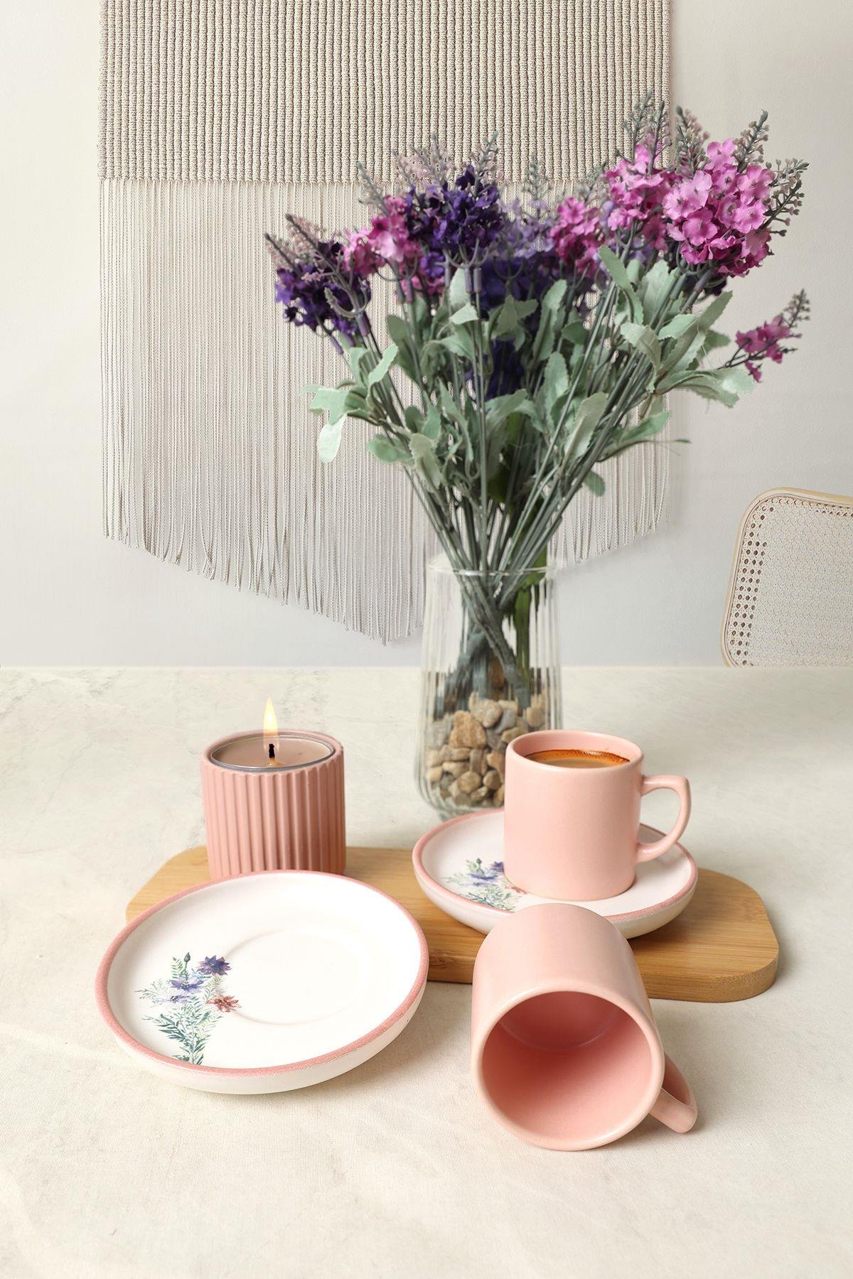 Keramika Elegant Blossoms Pembe Kahve Takımı 4 Parça 2 Kişilik 21793
