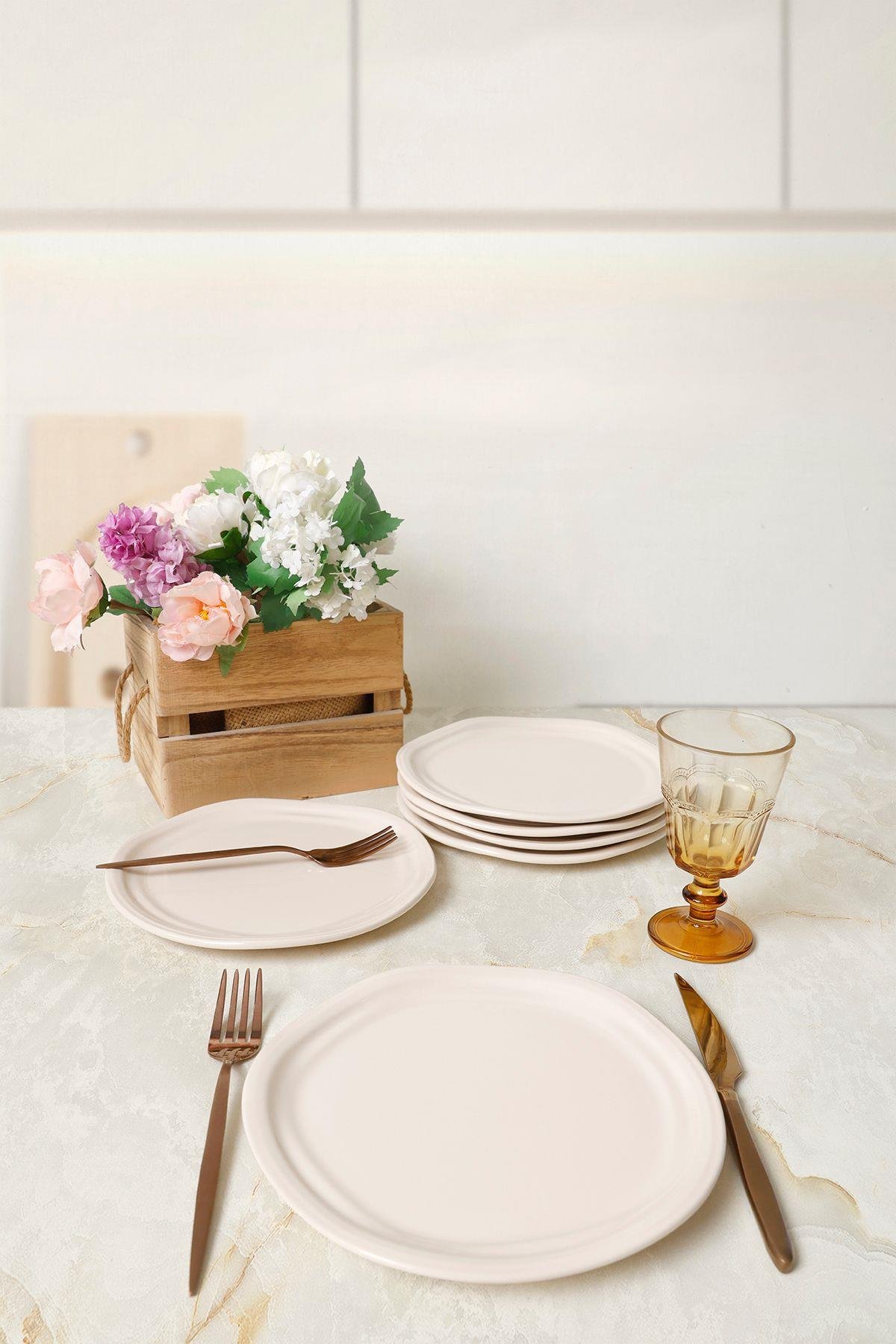 Krem Bloom Pasta Tabağı 24 Cm 6 Adet 030