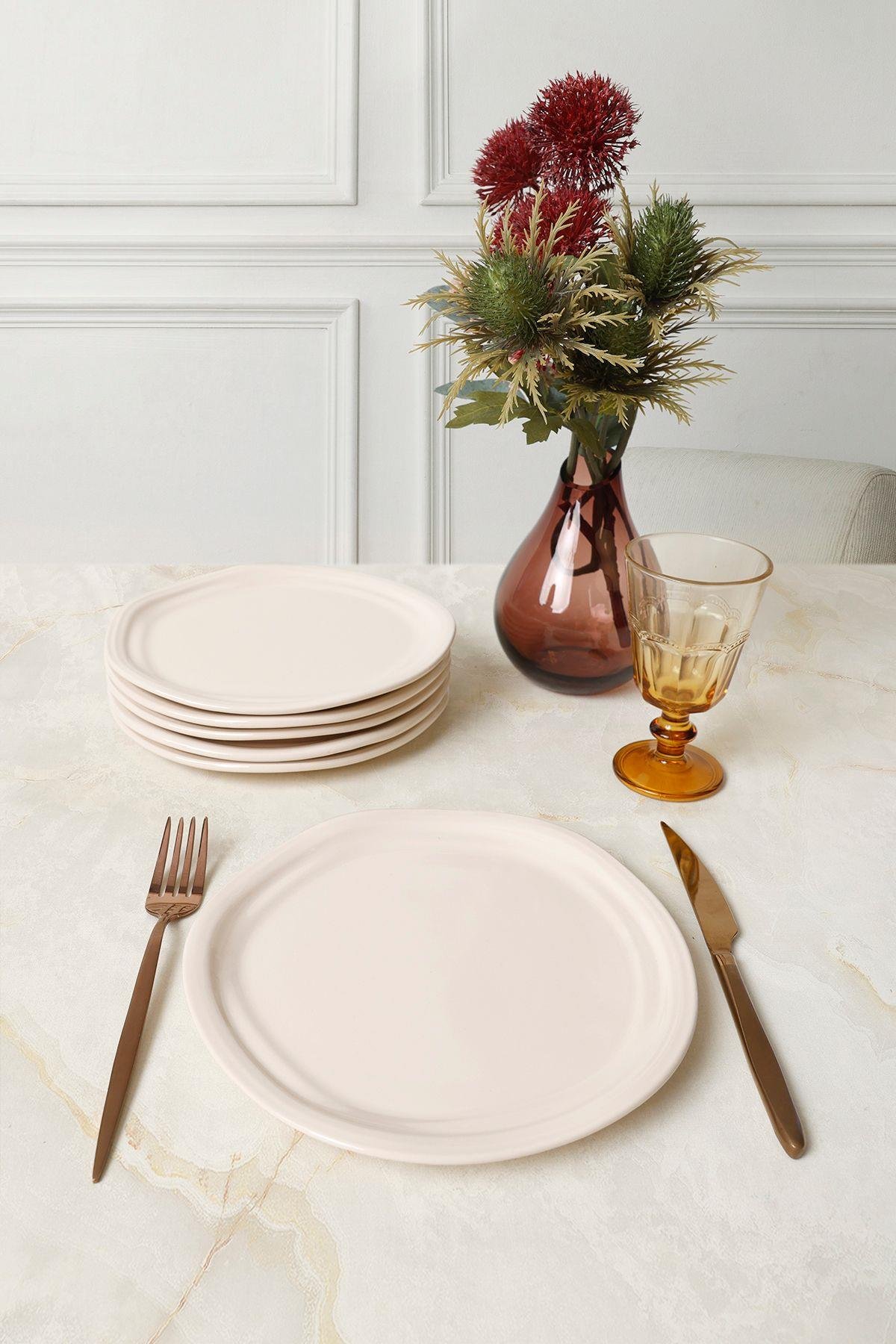 Krem Bloom Pasta Tabağı 24 Cm 6 Adet 030