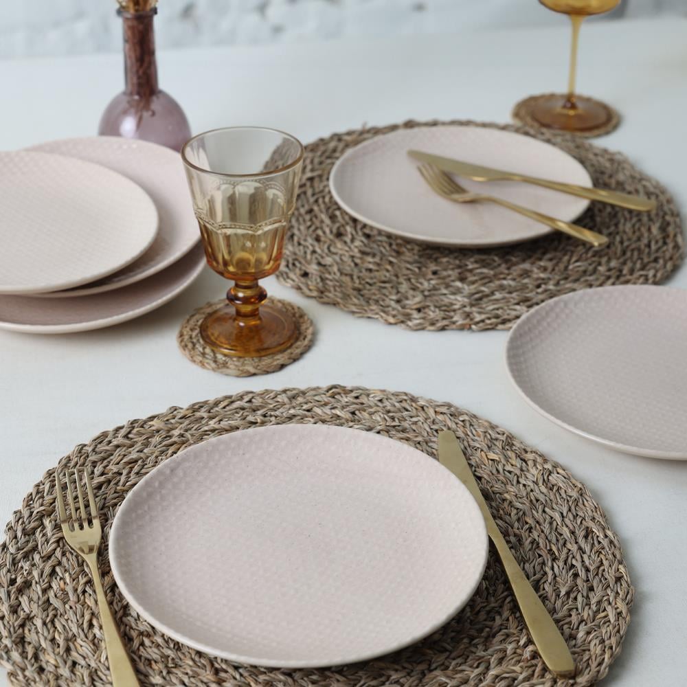 Kumlu Krem Rölyefli Pasta Tabağı 21 Cm 6 Adet Q32