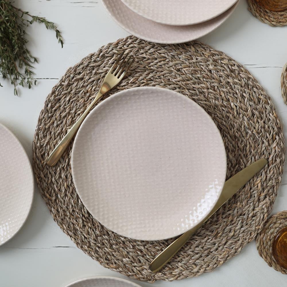 Kumlu Krem Rölyefli Pasta Tabağı 21 Cm 6 Adet Q32