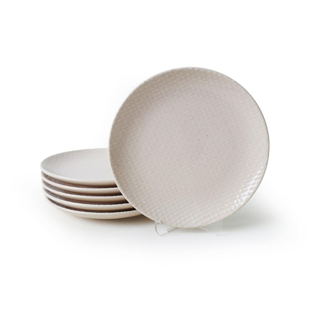 Kumlu Krem Rölyefli Pasta Tabağı 21 Cm 6 Adet Q32