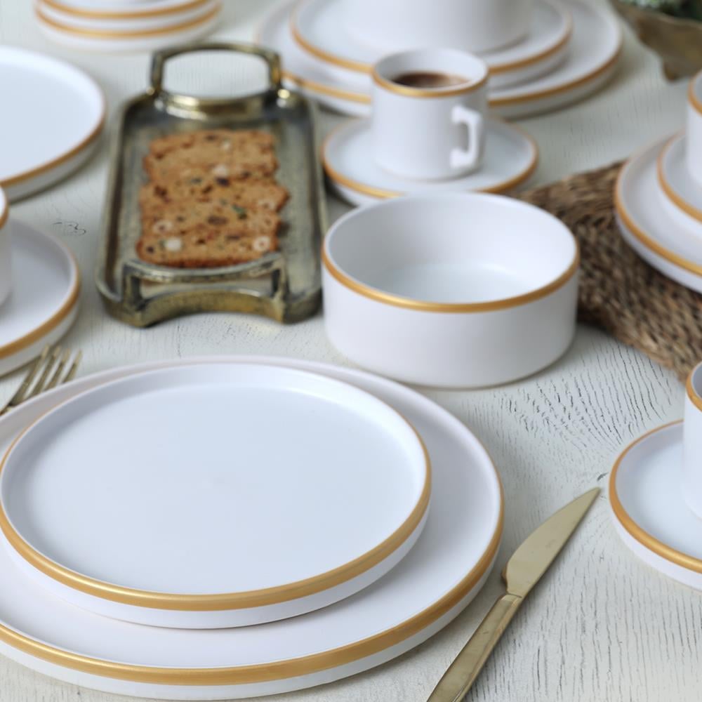 Mat Beyaz Gold Fileli Stackable Yemek / Kahvaltı Takımı 20 Parça 4 Kişilik