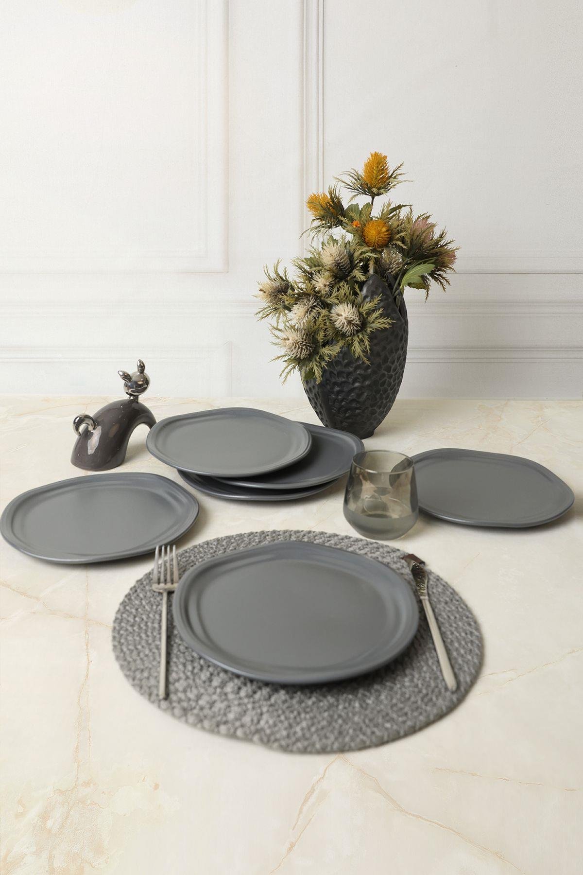 Mat Gri Bloom Pasta Tabağı 24 Cm 6 Adet 959