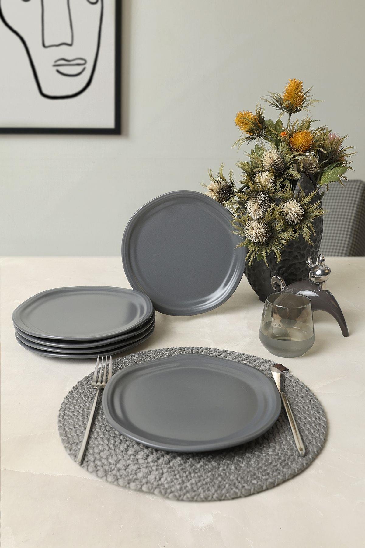 Mat Gri Bloom Pasta Tabağı 24 Cm 6 Adet 959