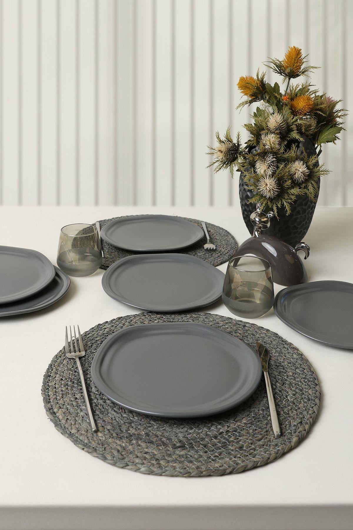 Mat Gri Bloom Pasta Tabağı 24 Cm 6 Adet 959