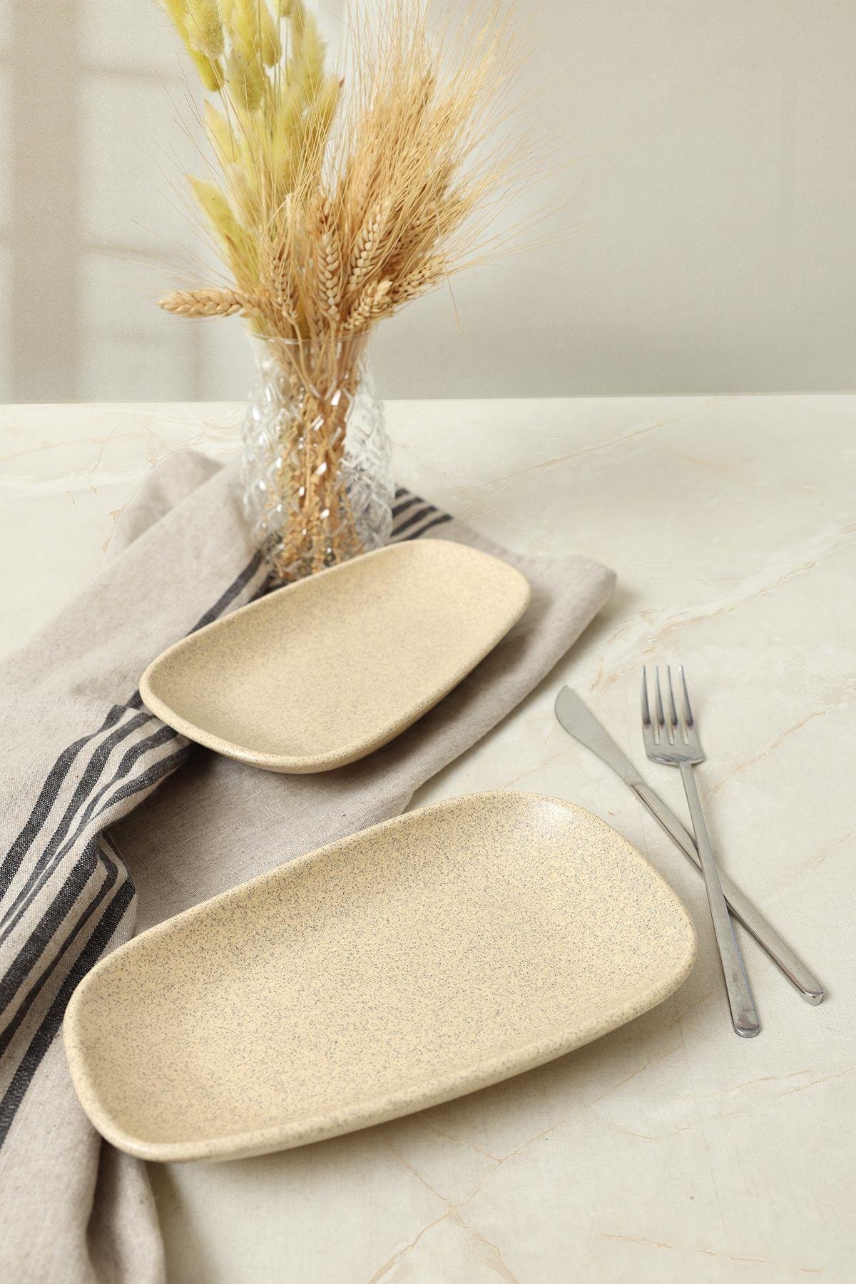 Mat Krem Tetra Kayık Tabak 21 Cm 2 Adet 039