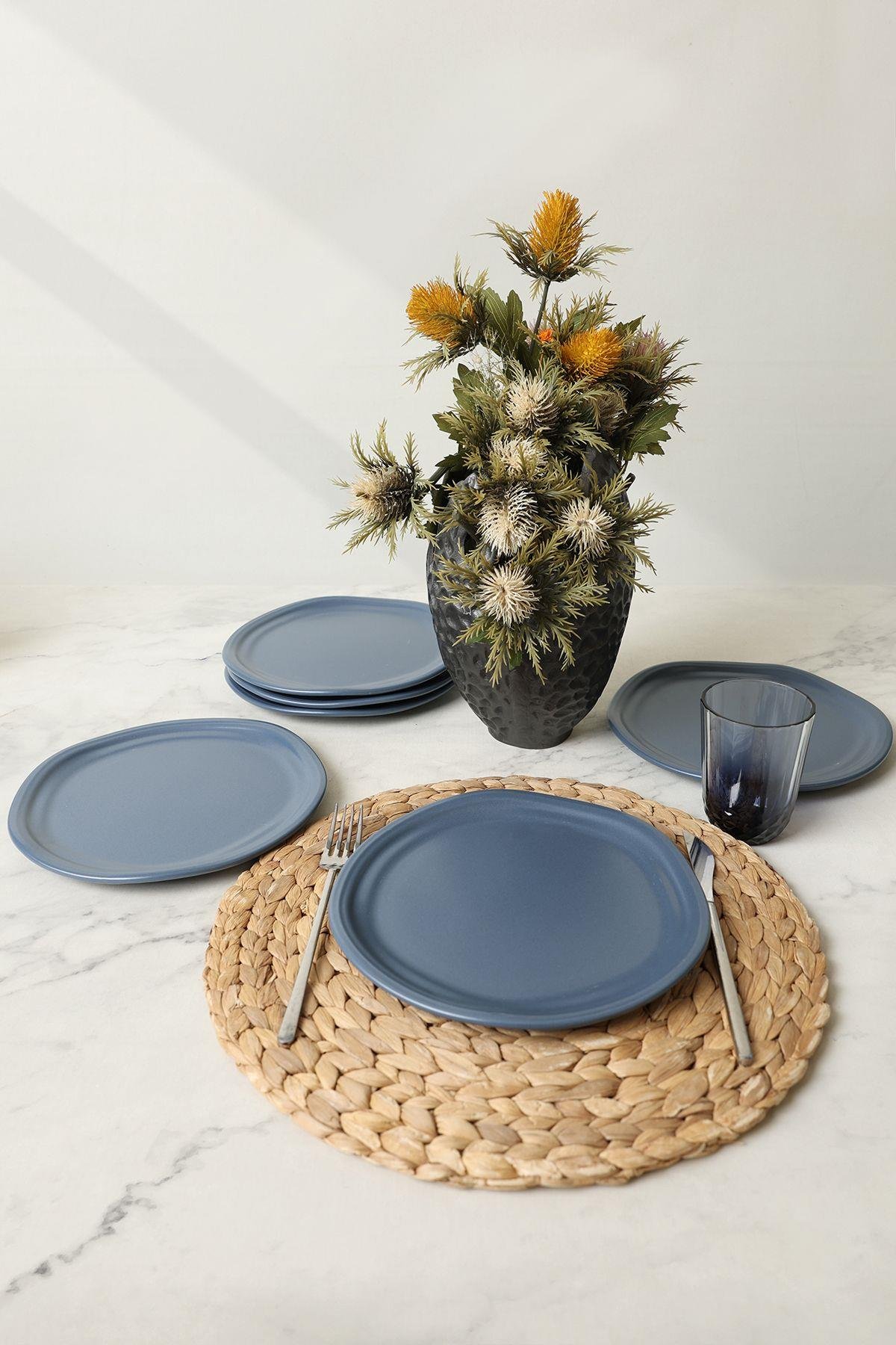 Mat Mavi Bloom Pasta Tabağı 24 Cm 6 Adet 399