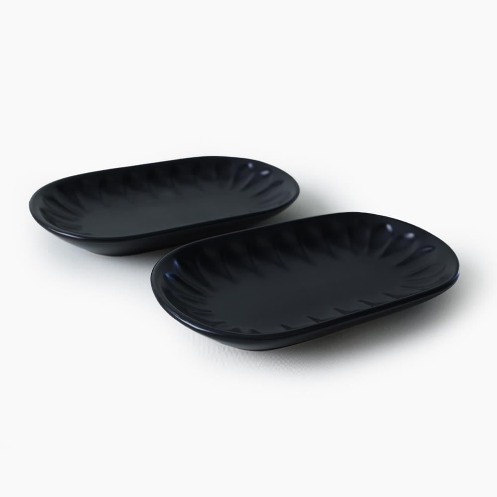 Mat Siyah Badem Kayık Tabak 22 Cm 2 Adet 956