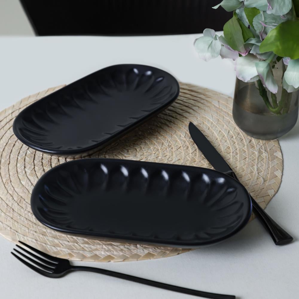 Mat Siyah Badem Kayık Tabak 22 Cm 2 Adet 956