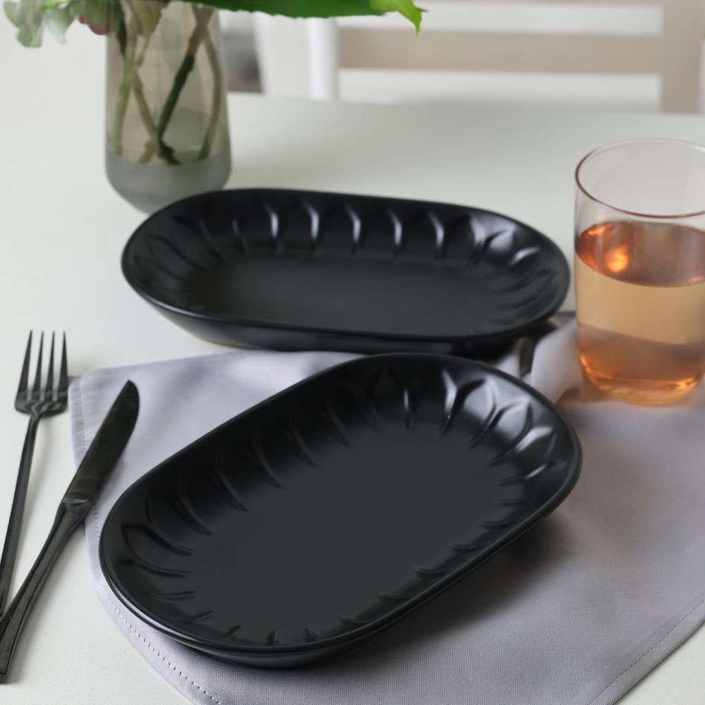 Mat Siyah Badem Kayık Tabak 25 Cm 2 Adet 956