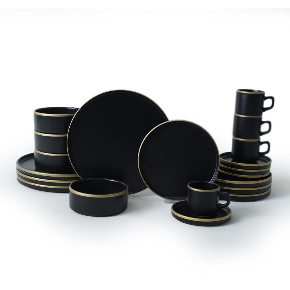 Mat Siyah Gold Fileli Stackable Yemek / Kahvaltı Takımı 20 Parça 4 Kişilik