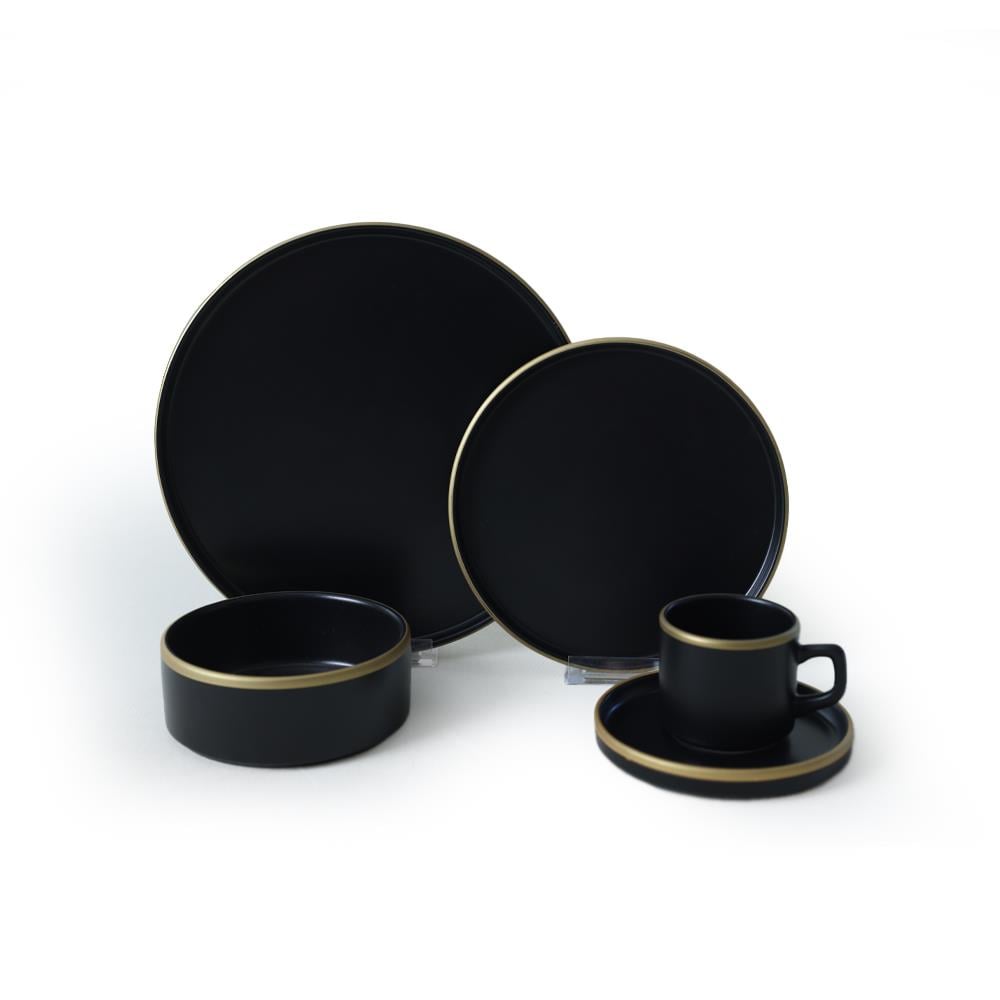 Mat Siyah Gold Fileli Stackable Yemek / Kahvaltı Takımı 20 Parça 4 Kişilik