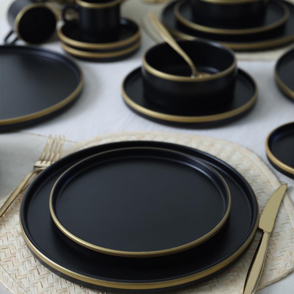 Mat Siyah Gold Fileli Stackable Yemek / Kahvaltı Takımı 20 Parça 4 Kişilik
