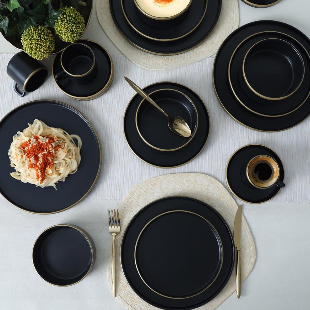 Mat Siyah Gold Fileli Stackable Yemek / Kahvaltı Takımı 20 Parça 4 Kişilik