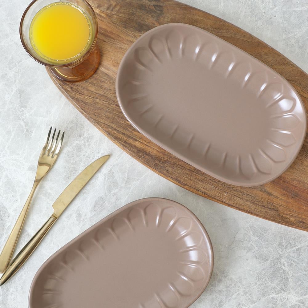 Mat Toprak Taupe Badem Kayık Tabak 22 Cm 2 Adet 977