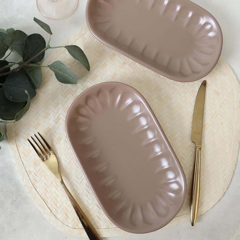 Mat Toprak Taupe Badem Kayık Tabak 25 Cm 2 Adet 977