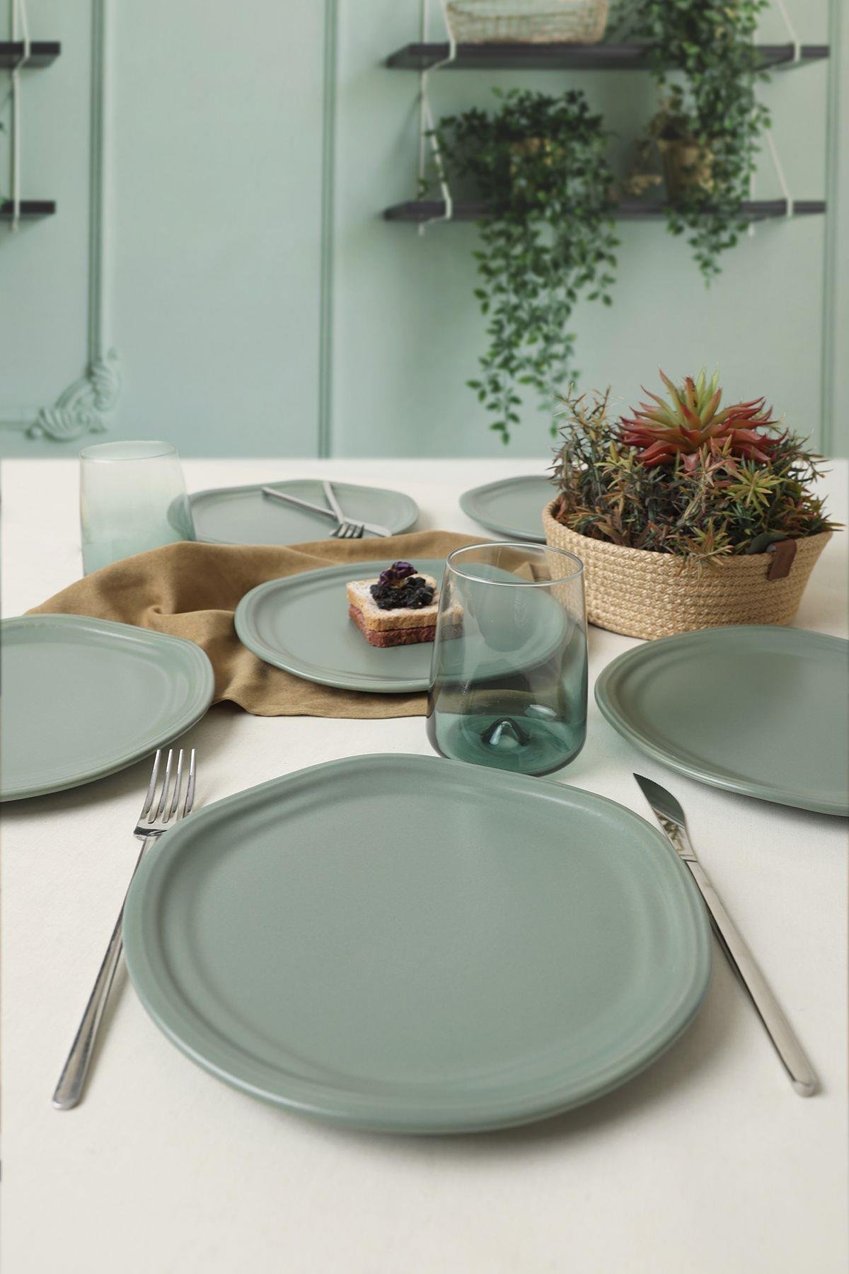 Mat Yeşil Bloom Pasta Tabağı 24 Cm 6 Adet 322
