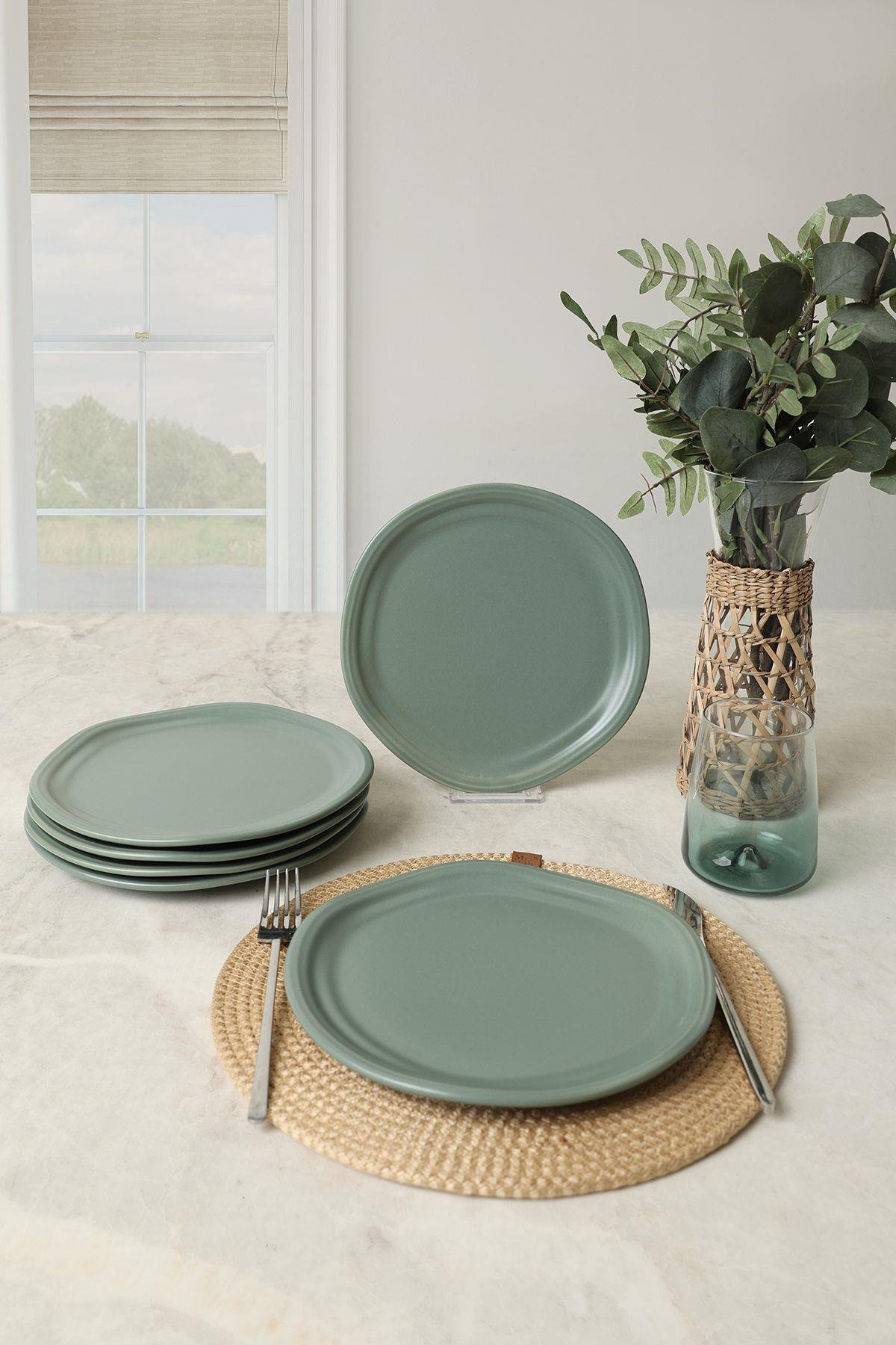 Mat Yeşil Bloom Pasta Tabağı 24 Cm 6 Adet 322