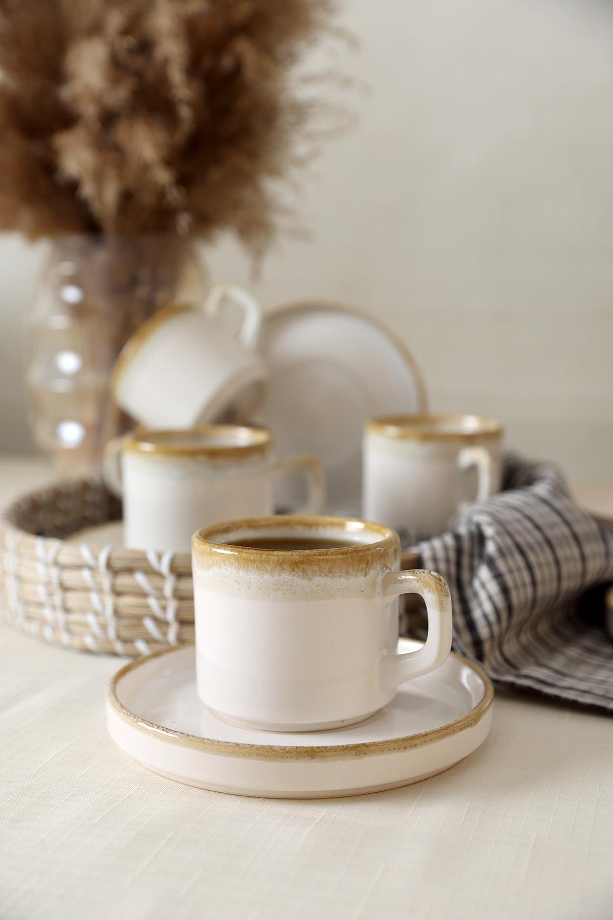 Shizen Krem Stackable Çay Takımı 12 Parça 6 Kişilik Q44