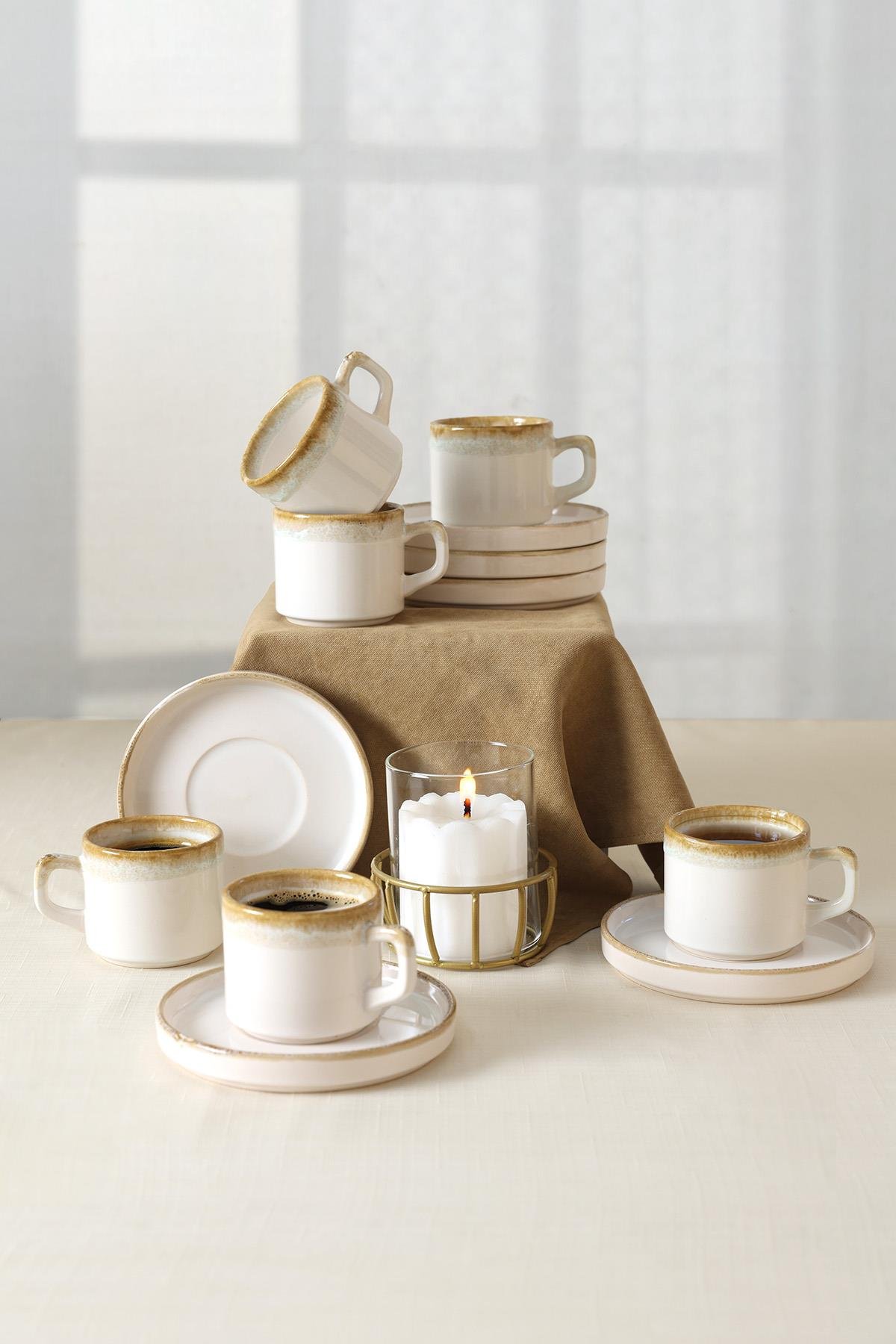 Shizen Krem Stackable Çay Takımı 12 Parça 6 Kişilik Q44