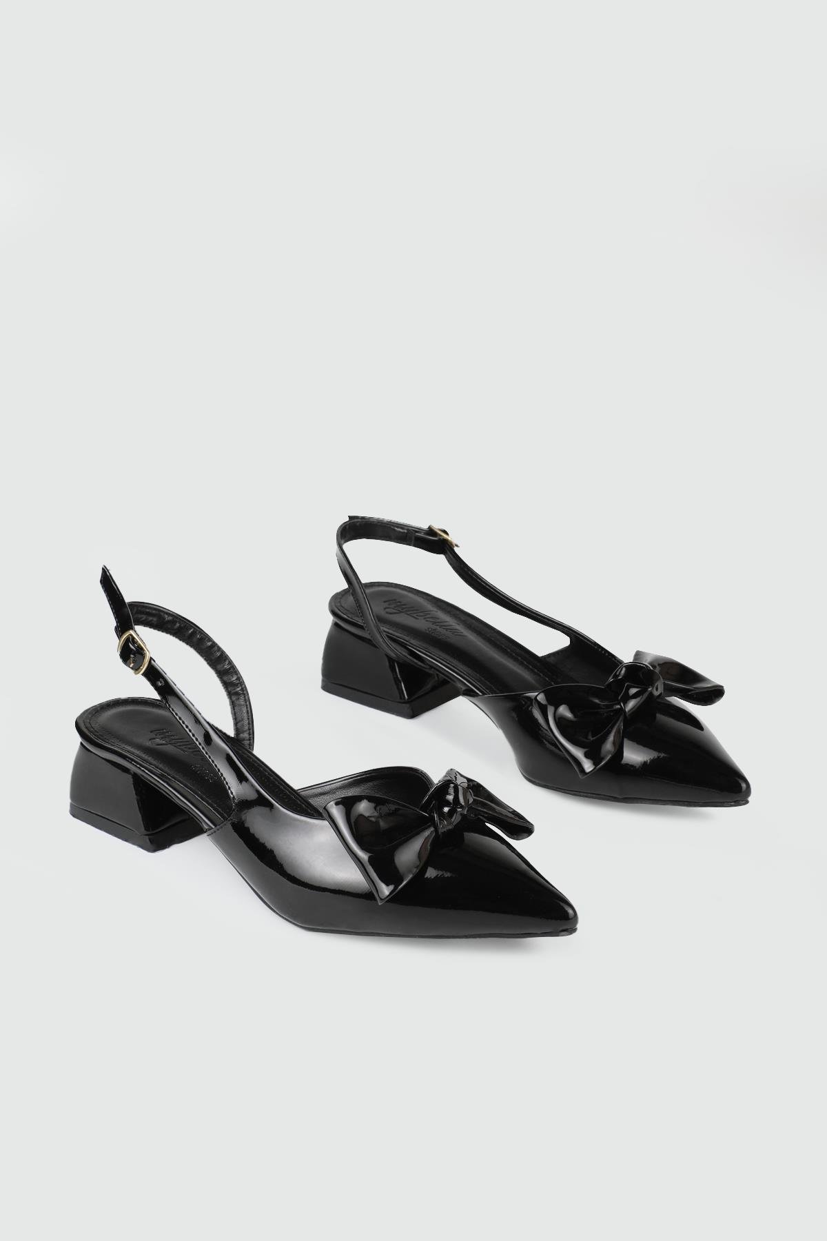 Alçak Kalın Topuklu Siyah Rugan Kadın Ayakkabı TU-820 Kadın Alçak Topuklu MyBella My Bella TU-820 Kadın 25Y