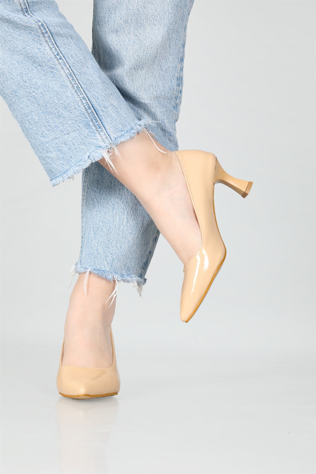 Alçak Topuk Kadeh Ökçeli Nut Rugan Kadın Ayakkabı ALYA Kadın Stiletto Carla Bella My Bella Alya 22K