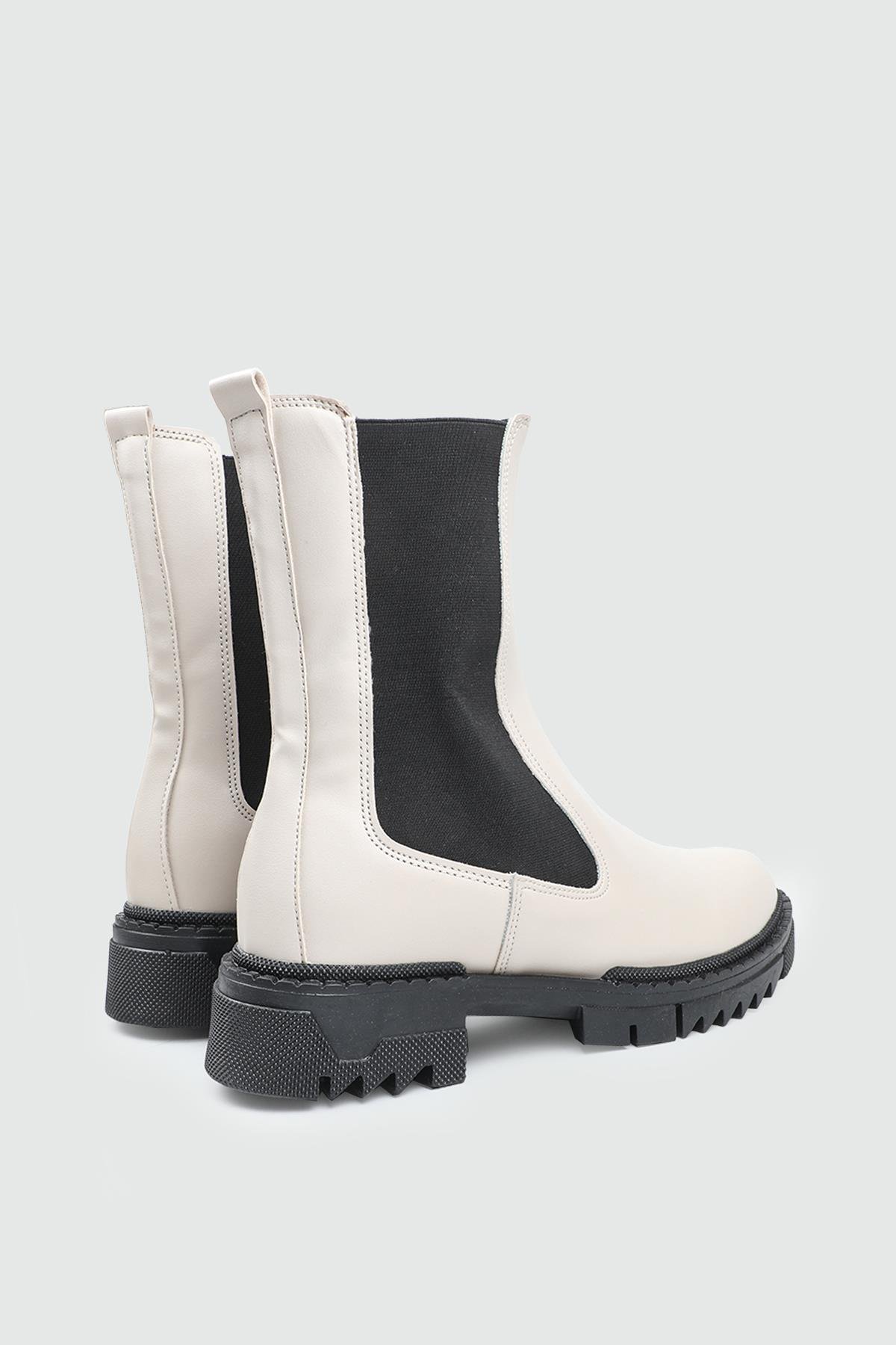 Alçak Topuklu Örgülü Püsküllü Fermuarlı Bej Siyah Kadın Bot laguna 372 Kadın 25K Kadın Günlük Conford Bot MyBella laguna 372 Kadın 25K