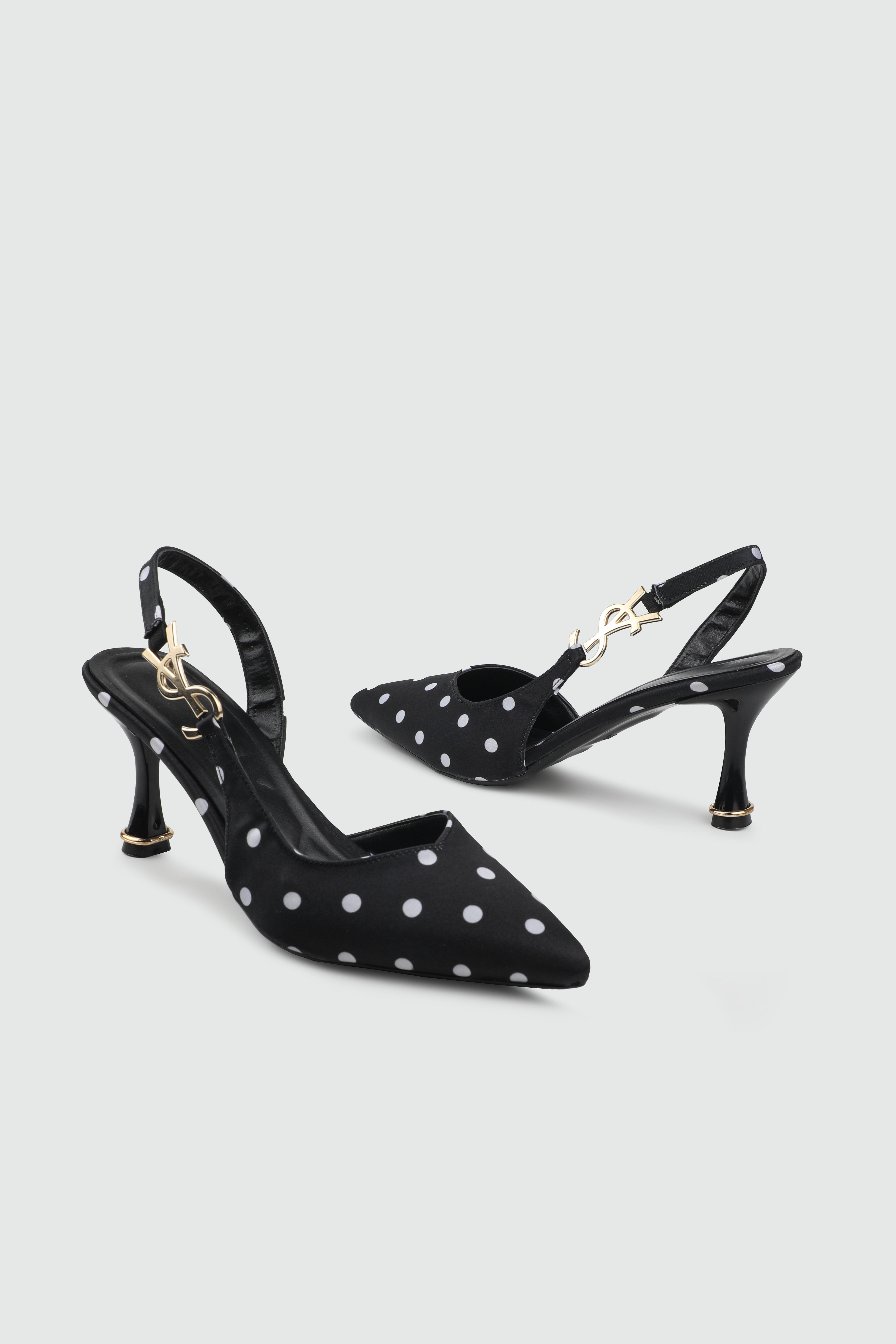 arkası açık topuklu Siyah Puantiye Kadın Topuklu Ayakkabı MY BELLA MHÇ-074 Kadın Stiletto MY BELLA My Bella MHÇ-074 Kadın 26Y