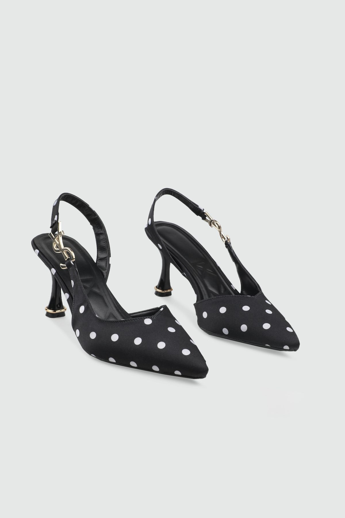 arkası açık topuklu Siyah Puantiye Kadın Topuklu Ayakkabı MY BELLA MHÇ-074 Kadın Stiletto MY BELLA My Bella MHÇ-074 Kadın 26Y