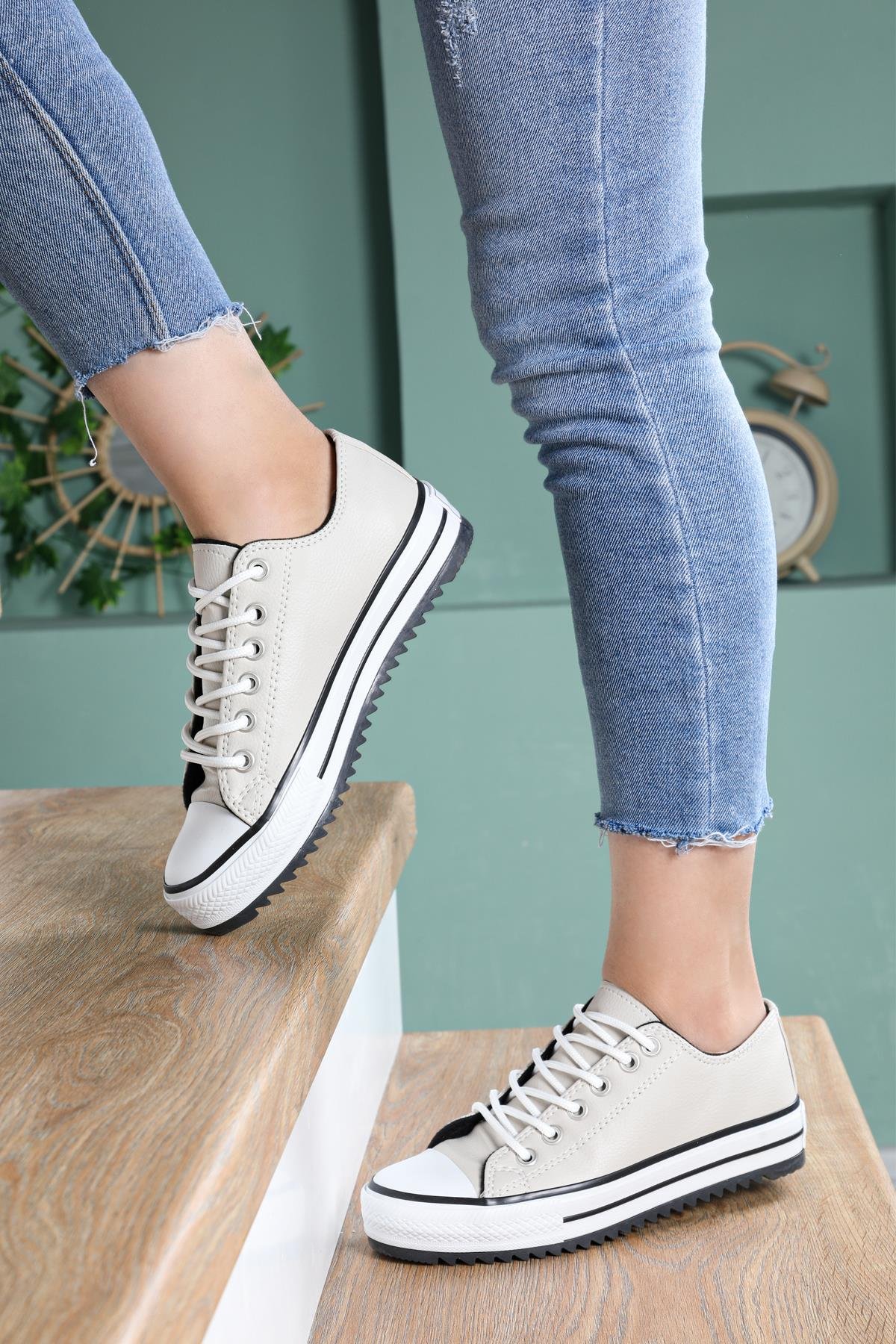 Bağcıklı Converse Bej Unisex Spor Ayakkabı 3000 Unisex Günlük Spor Ayakkabı Beınsteps Beinsteps 3000 İnce Kısa 22K