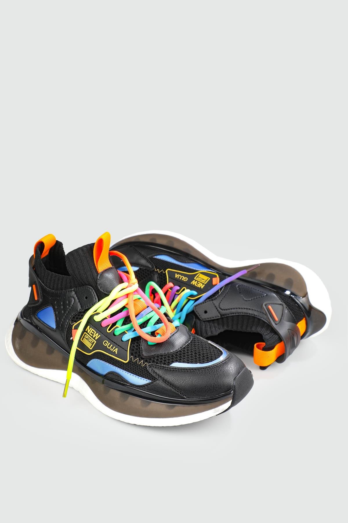 Bağcıklı Rahat Siyah Kadın Spor Ayakkabı GJ433-7 Kadın Günlük Spor Ayakkabı Guja GUJA 433-7 Kadın 24Y