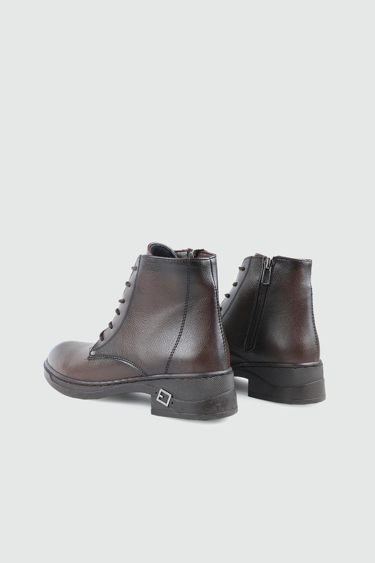 Bilek Boy Bağcıklı Kalın Topuk Kahve Kemer Detaylı Kadın Bot My Bella A-261 Kadın düz Sandalet MyBella My Bella A-261 Kadın 25K