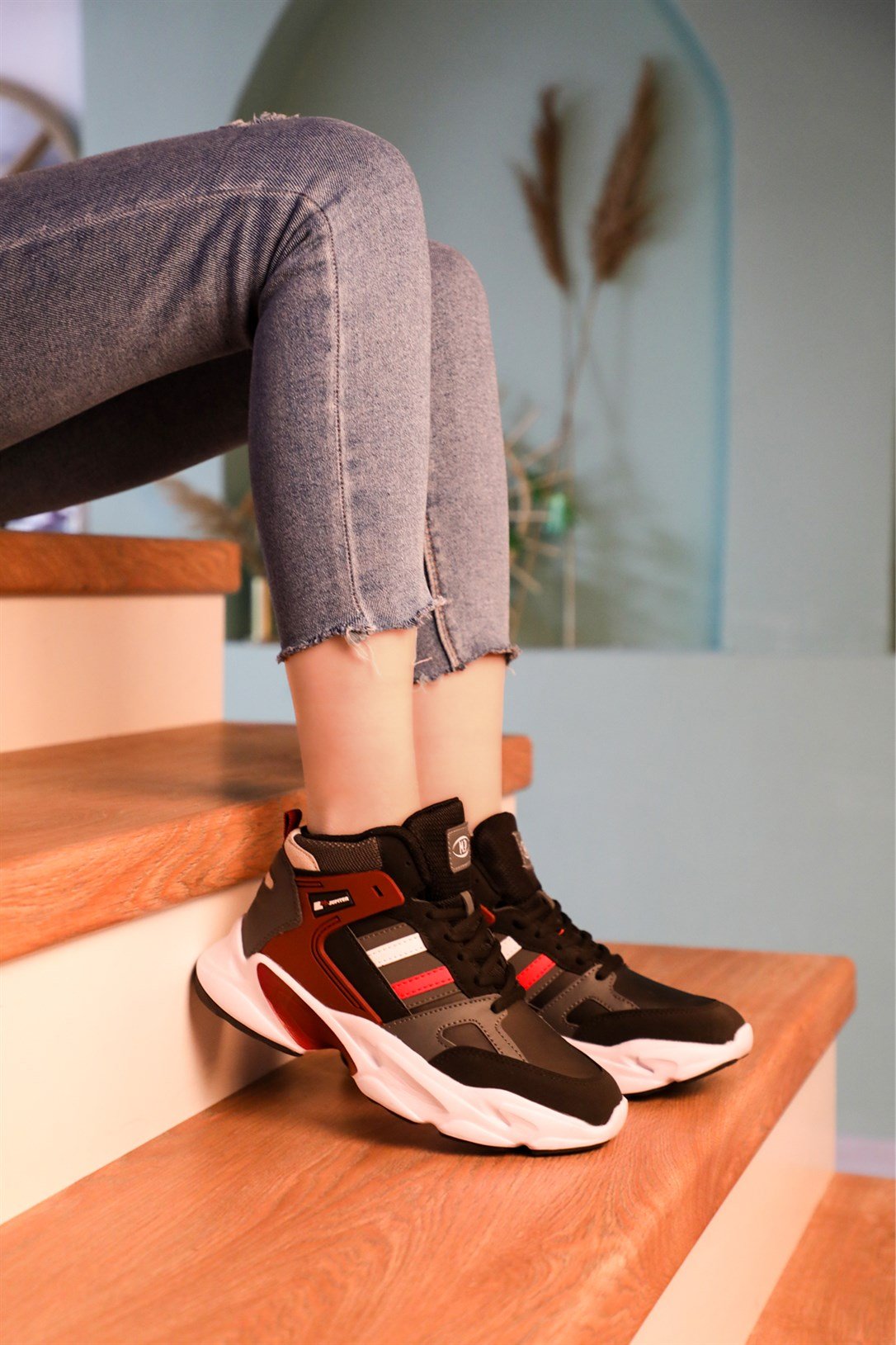 Bilekten Boğazlı Basket Gri Bordo Unisex Spor Ayakkabı 222-2635 Unisex Basketbol M.P M.P 222-2635 UNİSEX BASKET