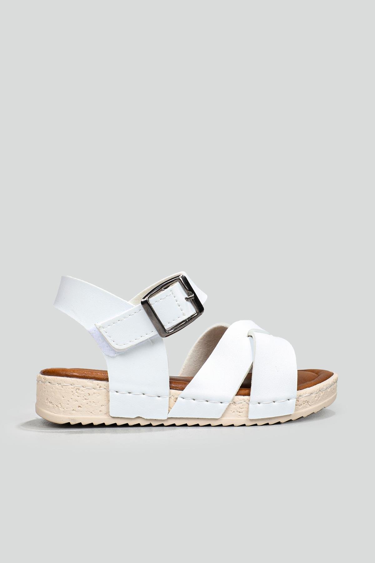 Çapraz Bantlı Cırtlı Beyaz Çocuk Sandalet 2400 Çocuk Sandalet Beınsteps Beinsteps 2400 22Y