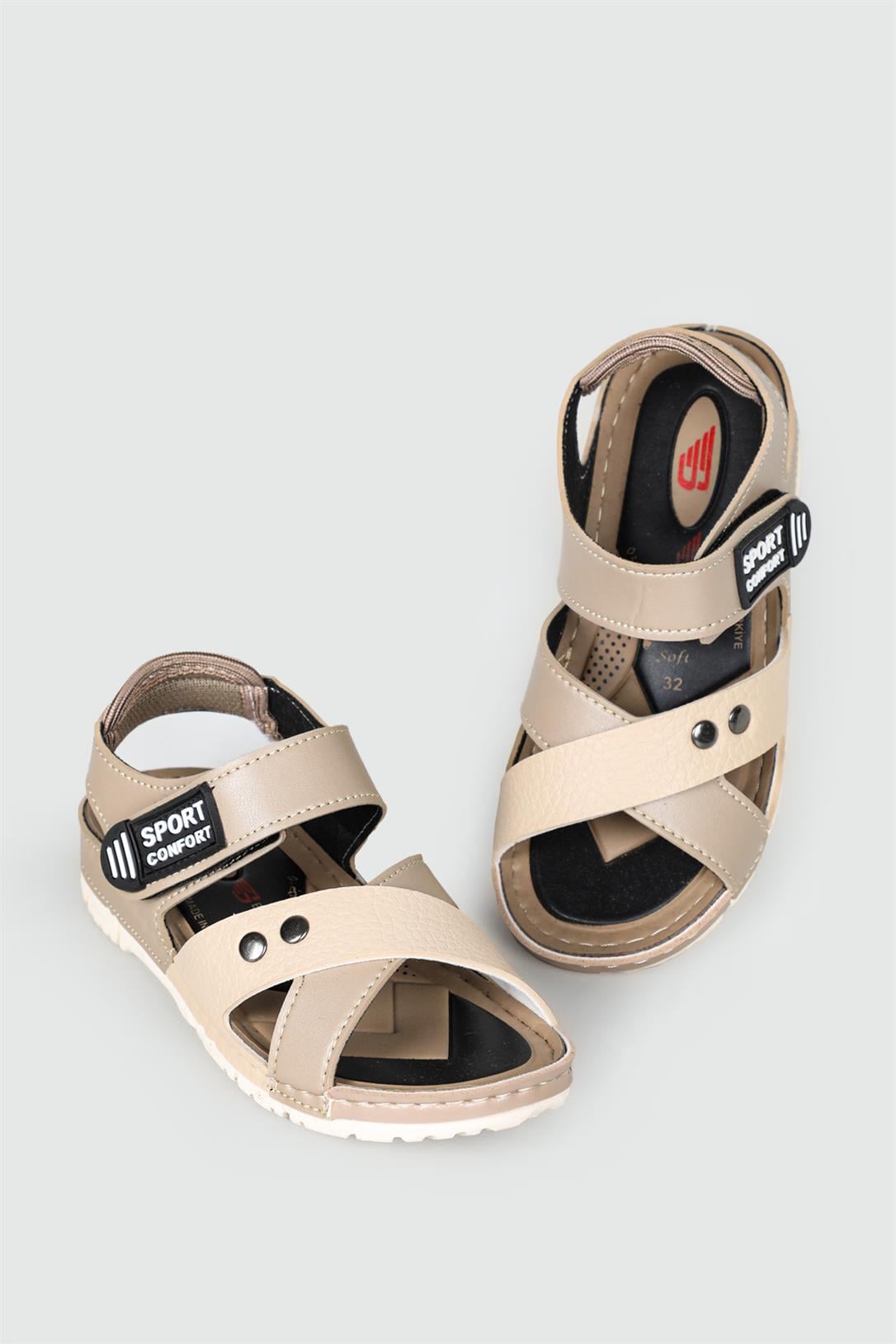 Çapraz Bantlı Cırtlı Vizon Çocuk Sandalet 5120 Çocuk Sandalet Beınsteps Beinsteps 5120 Bebe 22Y