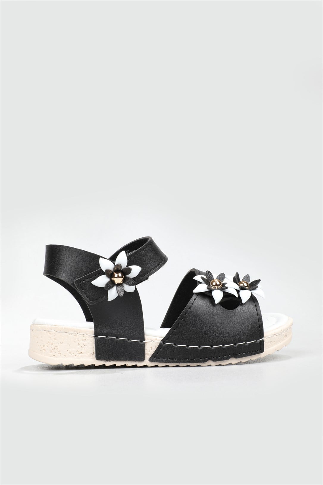 Çiçekli Cırtlı Rahat Siyah Çocuk Sandalet 2455 Çocuk Sandalet Beınsteps Beinsteps 2455 22Y