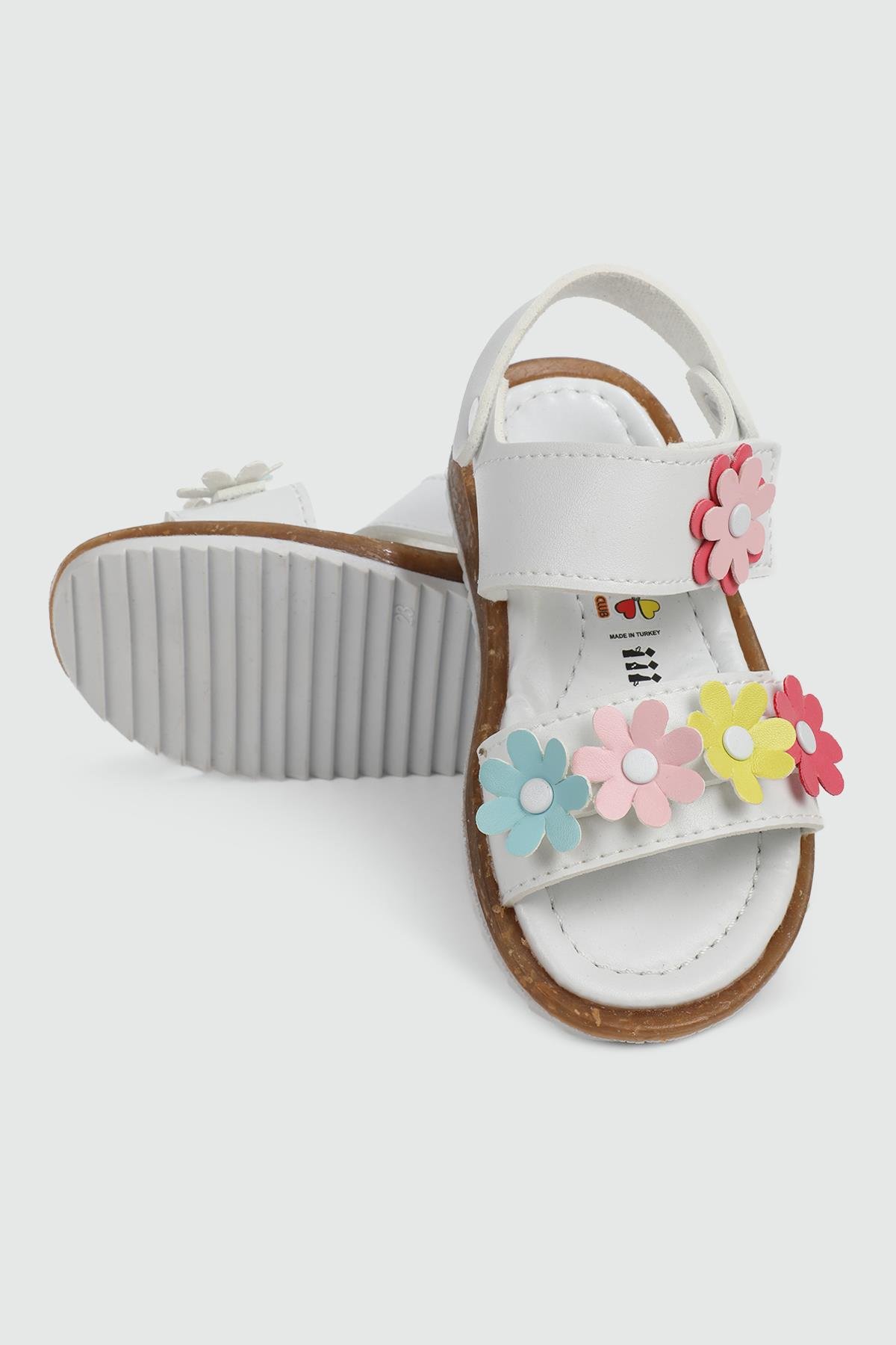 Çiçekli Rahat Beyaz Çocuk Sandalet K-62 Çocuk Sandalet Wendy Wendy K-62 Bebe