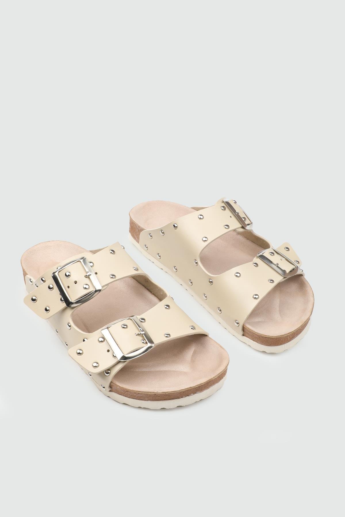 Çift Tokalı Terlik Bej Kadın Terlik SDY-118 Kadın Günlük Terlik MyBella My Bella SDY-118 Kadın 25Y