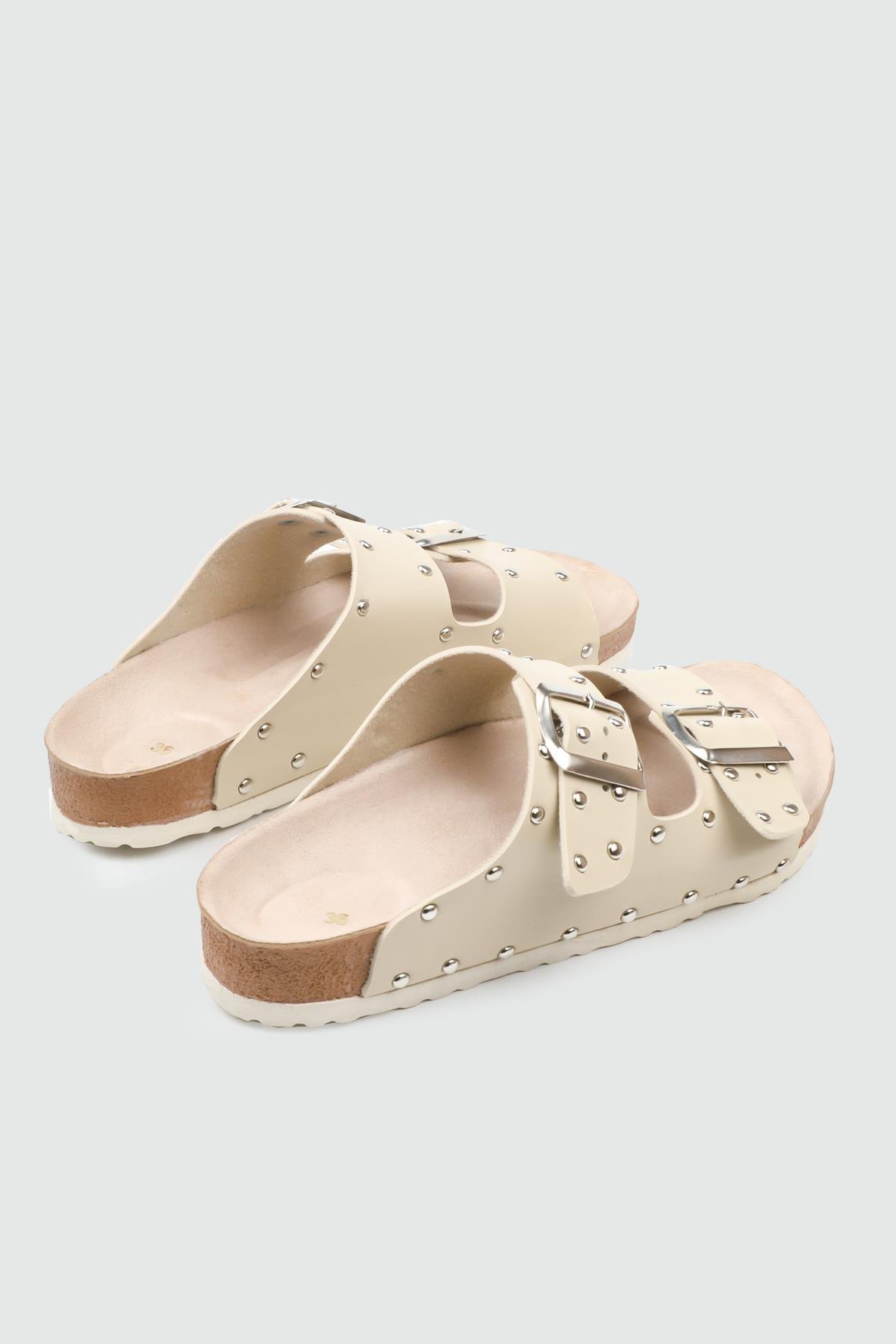 Çift Tokalı Terlik Bej Kadın Terlik SDY-118 Kadın Günlük Terlik MyBella My Bella SDY-118 Kadın 25Y