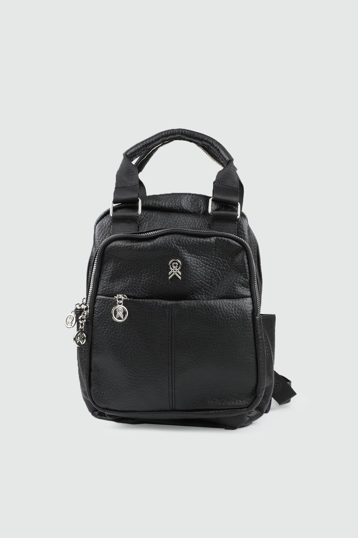 Çok Gözlü Fermuarlı Kadın Günlük Siyah Deri Fermuarlı Günlük Kadın Sırt Çantası HİBO KULPLU SIRT Kadın Çanta Günlük Çanta HİBO HİBO KULPLU SIRT