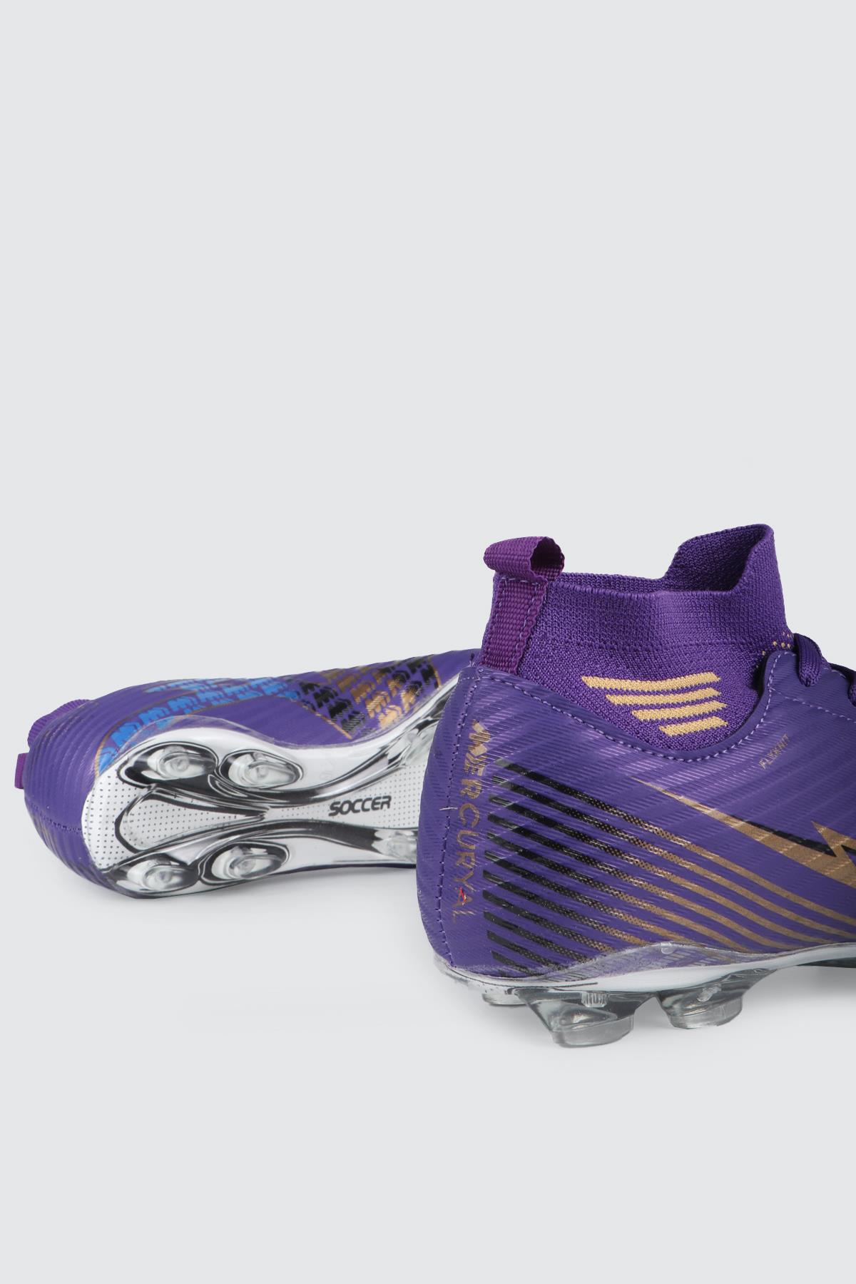 Çoraplı Halı Saha Mor Altın Unisex Spor Ayakkabı 585 Unisex Futbol Twingo TWİNGO 585 UNİSEX HAL