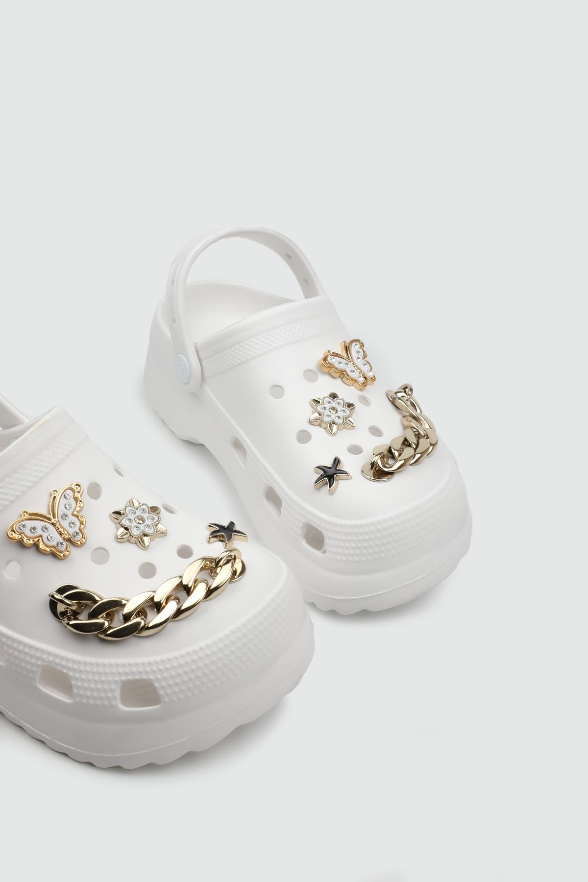 Cross Modeli Desenli Beyaz Kadın Terlik TW205 Kadın Günlük Terlik Twingo TWİNGO 205 Unisex 24Y