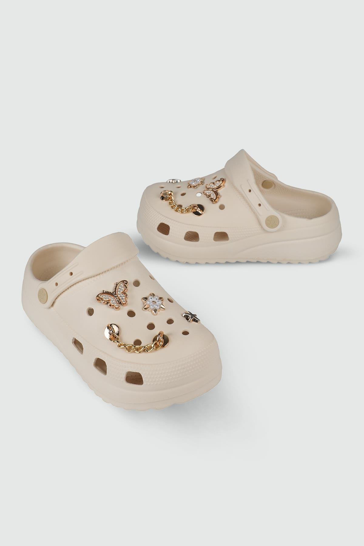 Cross Modeli Desenli Ekru Kadın Terlik TW205 Kadın Günlük Terlik Twingo TWİNGO 205 Unisex 24Y