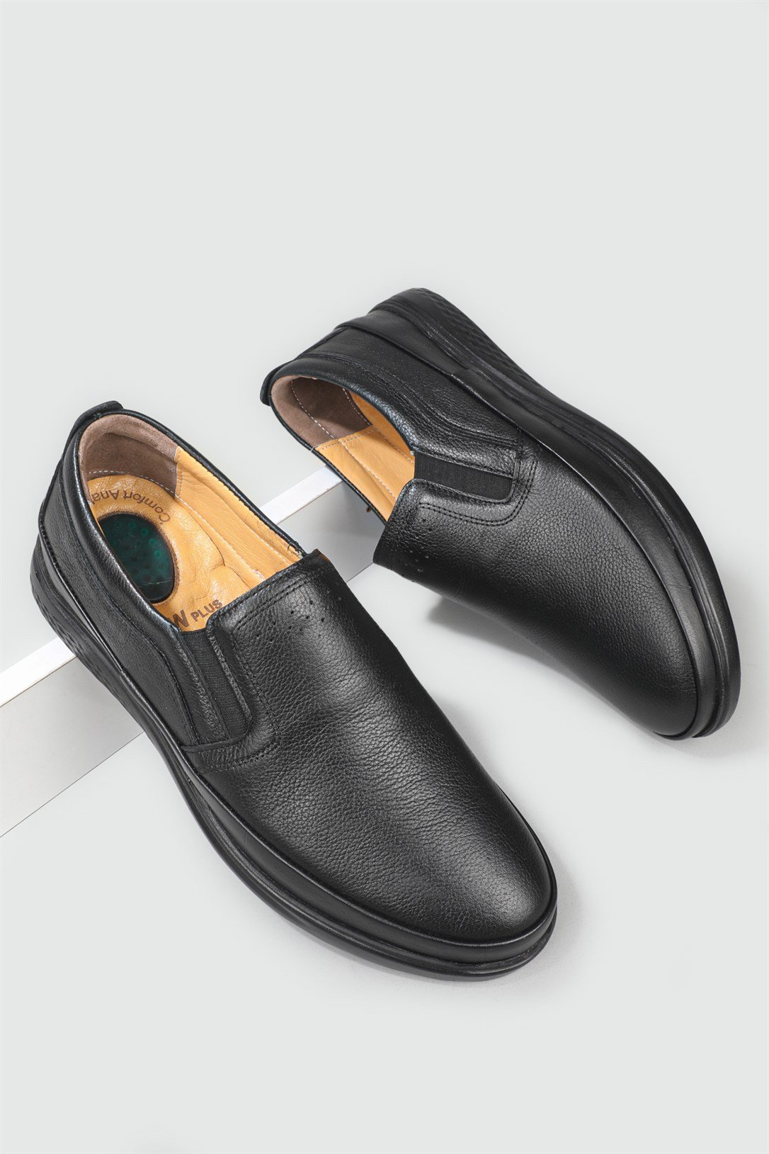 Deri Jelli Ortapedik Rahat Comfort Sıyah Erkek Ayakkabı G-478-1 Erkek Günlük Ayakkabı Wow Plus GAMZE 478-1 BAĞSIZ