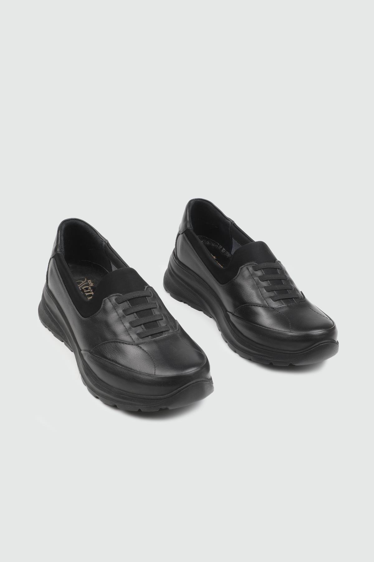 Deri Lastikli Rahat Siyah Kadın Ayakkabı CTYZ057 Kadın Alçak Topuklu Cıtyzen Cityzen MR-044 Kadın 25Y