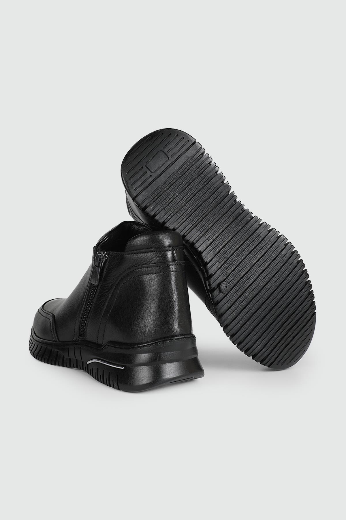 Deri Rahat Bağcıklı Fermuarlı Siyah Nata Kadın Bot 9946 Kadın Günlük Conford Bot Voyager VOYAGER 9946 KADIN 24K