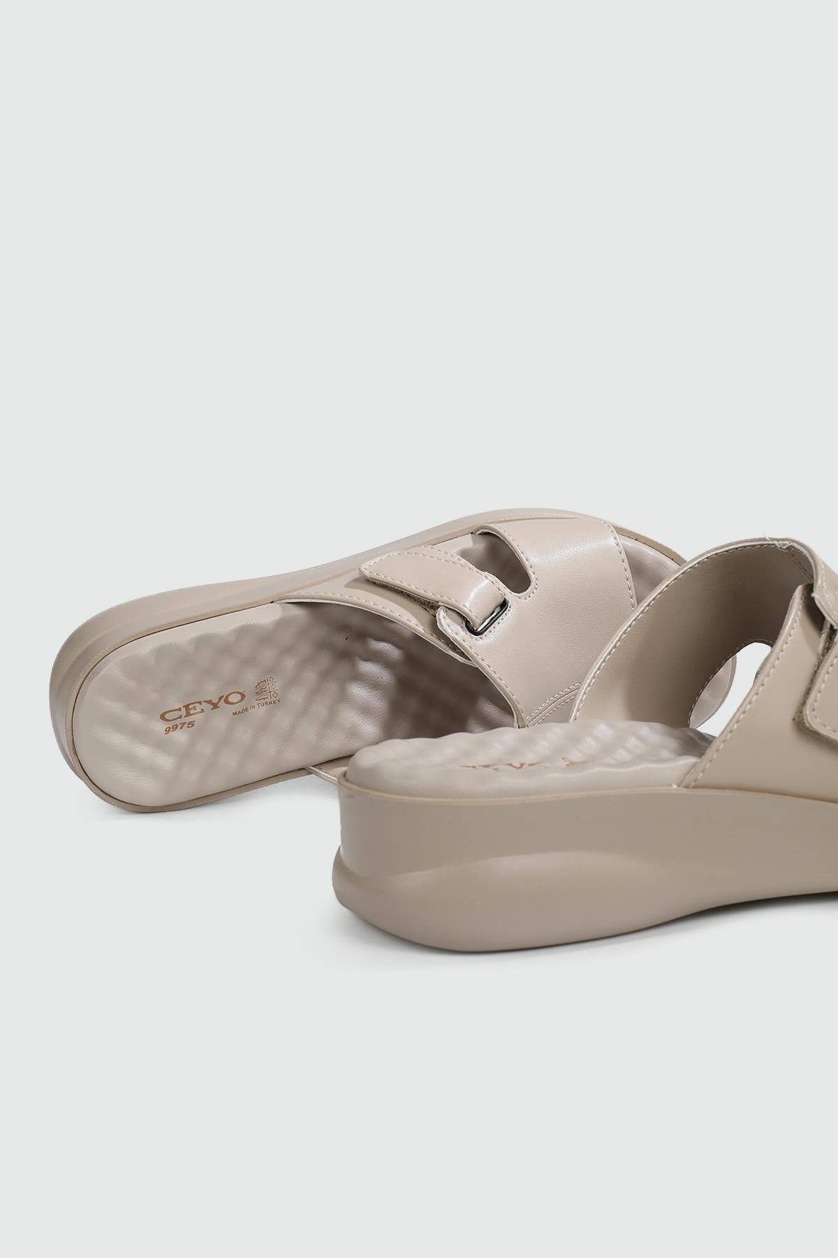 Deri Rahat Taban Günlük Bej Kadın Terlik 9975-2 Kadın Günlük Terlik Ceyo CEYO 9975-2 ZEN TERLİK