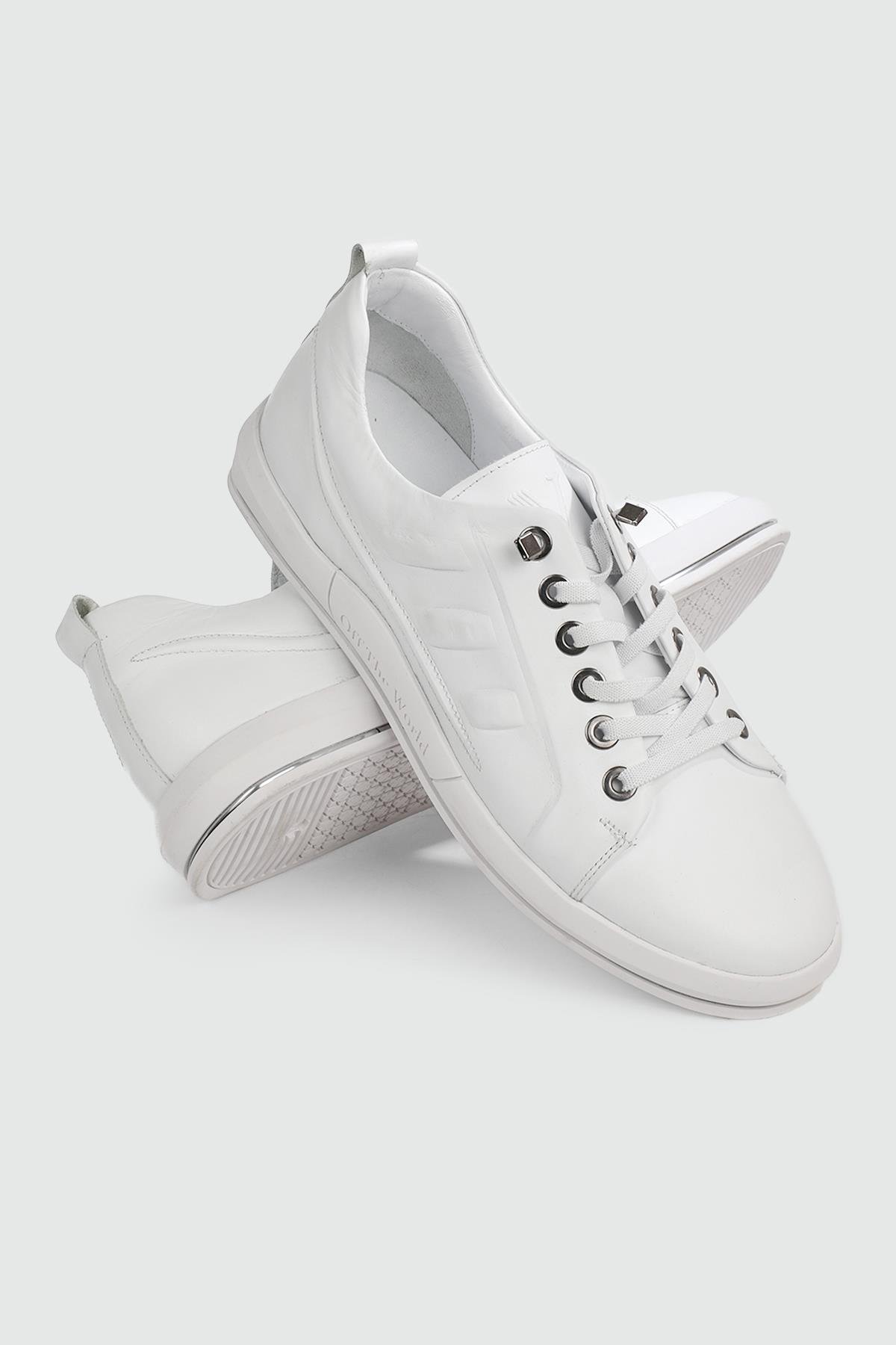 Deri Rahat Taban Günlük Beyaz Nata Erkek Ayakkabı 6692 Erkek Günlük Ayakkabı Voyager VOYAGER 6692 MER DERİ